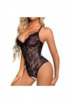 liaddkv Lingerie Sexy Femmes Dentelle Fleur Bodysuit Lingerie Deep V Sous-Vêtements Orge Lingerie, Noir , S