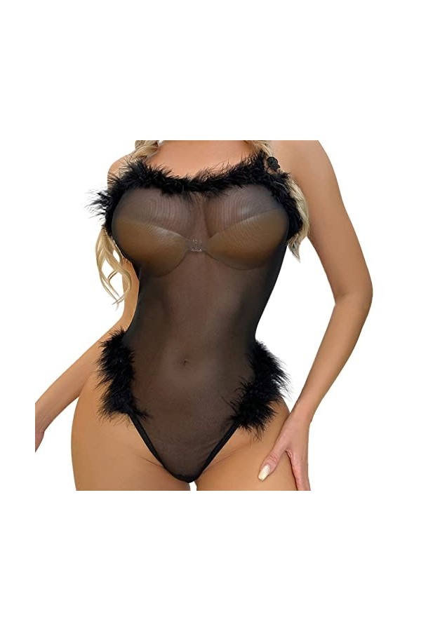 Lingerie Femme Sexy Ensemble Homme Sexy Hot y25k Femmes Lingerie Plume Mesh Body Deep V Teddy Mini Pyjama Sexy Jumpsuit Body 