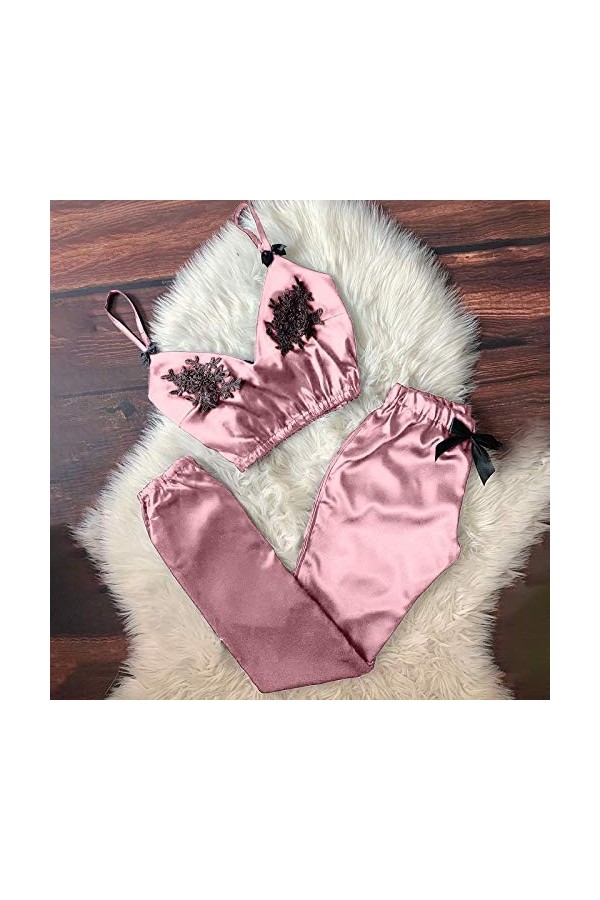 Lingerie Femme Sexy Ensemble Homme Sexy Hot y29k Sexy Women Bowknot V-Neck Tache Camisole Eyelash Pyjama Pantalon Set Dentell