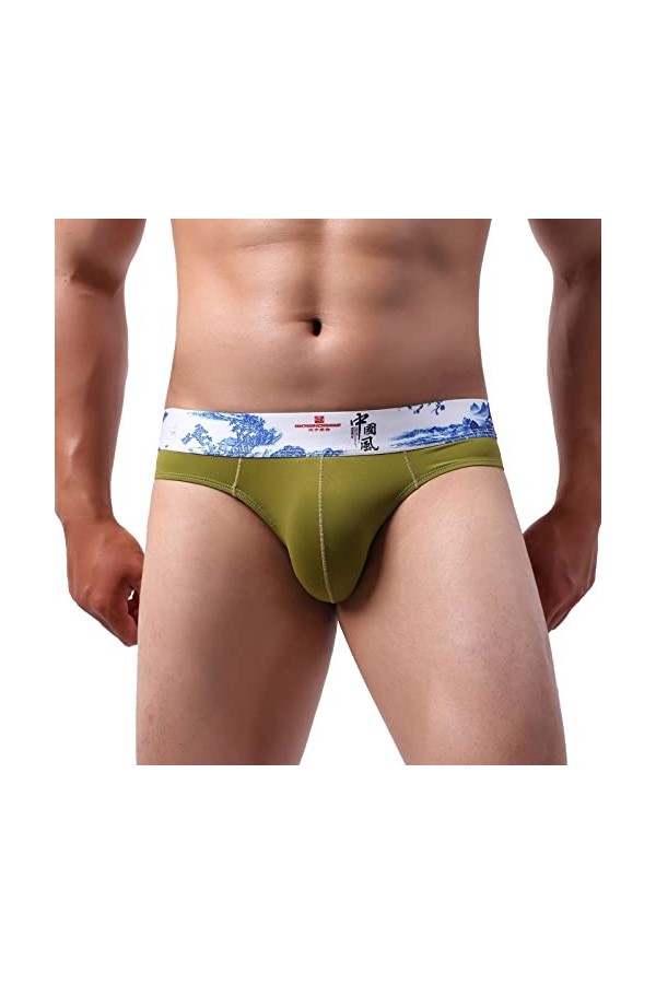 Générique String Homme Sexy Hot Dentelle Slips Boxer Slip Homme en Nylon Soyeux Style Porcelaine Bleu et Blanc Frais Garder s