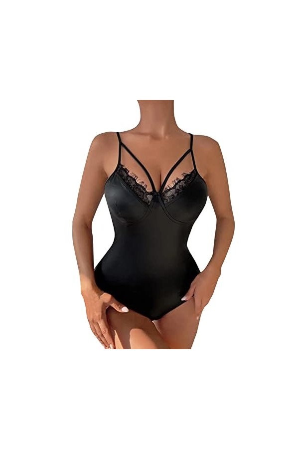 ADMAY 2023 New y2*k Style Lingerie Mesdames Noir Maille Cuir épissage Sexy Creux Cuir Body érotique Lingerie Chemise Nuit Bl