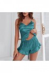 IKFIVQD Lingerie sexy en dentelle pour femmes, sous-vêtements sexy en satin de soie à volants ensembles de pyjamas shorts ens