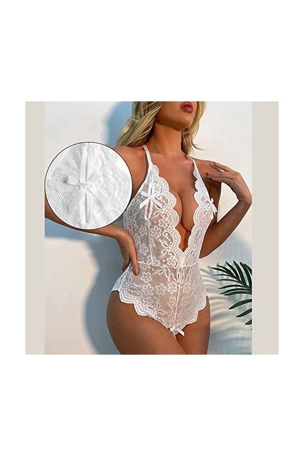 Viunychn Lingerie sexy pour femme, dentelle rouge avec porte-jarretelles, lingerie sexy pour femme, lingerie sexy à entrejamb