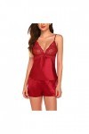 Lingerie sexy en satin pour femme - Dentelle - Lingerie sexy à volants, rouge, XL
