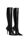 WOkismD 10 CM/3.93IN Sexy Stiletto Bout Pointu Côté Zipper Genou-Longueur Catwalk Bottes Grande Taille Mode Bottes,Noir,37 EU