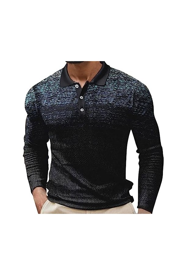 Polo imprimé pour homme avec demi-boutonnière - T-shirt de sport pour homme - T-shirt de course fonctionnel - Tennis - Travai