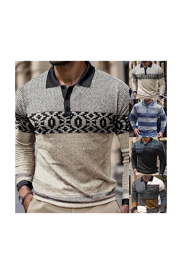 Polo imprimé pour homme avec demi-boutonnière - T-shirt de sport pour homme - T-shirt de course fonctionnel - Tennis - Travai