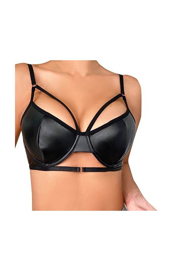 UOWEG Lingerie en PU avec boucle et bretelles pour femme - Soutien-gorge push-up - Sexy - Grande taille, Noir , XL