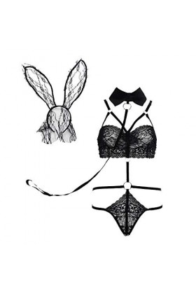 IKFIVQD Lingerie sexy pour femme lapin fille sexy dentelle femme cosplay coupe basse transparente