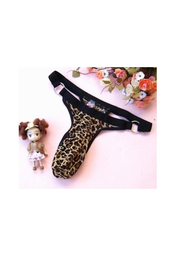 Imprimé léopard Sexy Stretch Pantalon Culotte sous-Vêtements Érotiques pour Hommes String T Pantalon Caleçon pour Homme