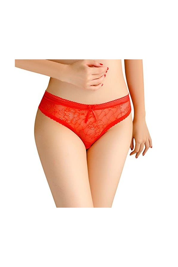 HELLORSOON String Ficelle Femme,Sexy Érotique Transparence Subtile sans Couture Culotte en Dentelle Culotte Coton