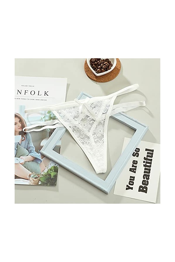 HELLORSOON String Ficelle Femme Sexy Dentelle Florale Confortable Échancré String Ouvert Nuisette Maille Transparente Body Li