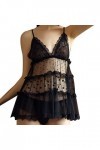 LIBELLEFLY Lingerie sexy en V profond avec bretelles en maille à pois pour femme, Noir , taille unique