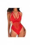 Générique Tenue Sexy avec Trou Sexy Mesh Dentelle Femmes Sheer Backless Bodysuit Teddy Jumpsuit Lingerie Red, L 