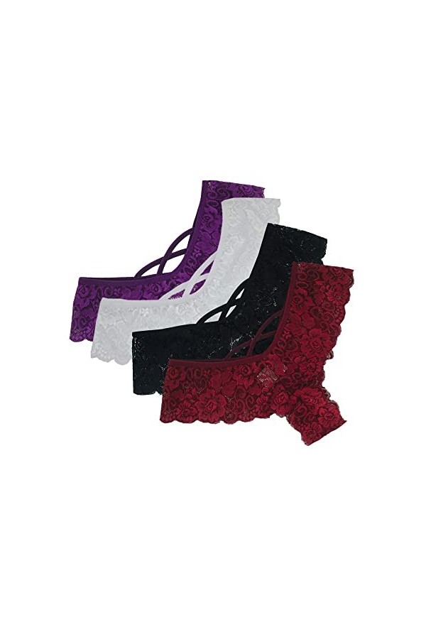 Générique Dentelle Femmes Culottes G-String Fleurs Strings Lingerie 4PC Taille Sexy Basse sous-vêtements Menottes Sexy Coquin