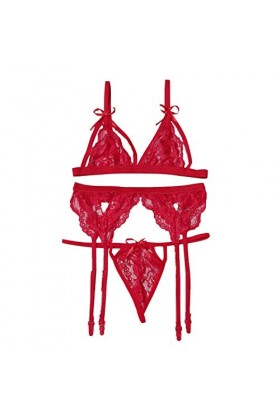 Ladies Lingerie Sexy Dentelle Ceinture de jarretière Jeu de Lingerie de Mode Sexy Dentelle Red, S 