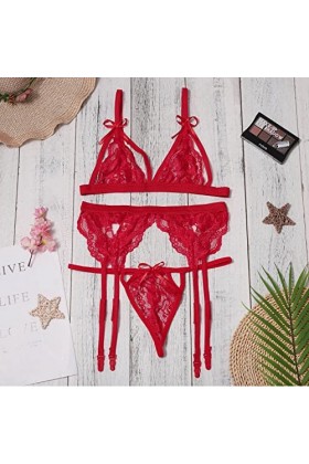 Ladies Lingerie Sexy Dentelle Ceinture de jarretière Jeu de Lingerie de Mode Sexy Dentelle Red, S 