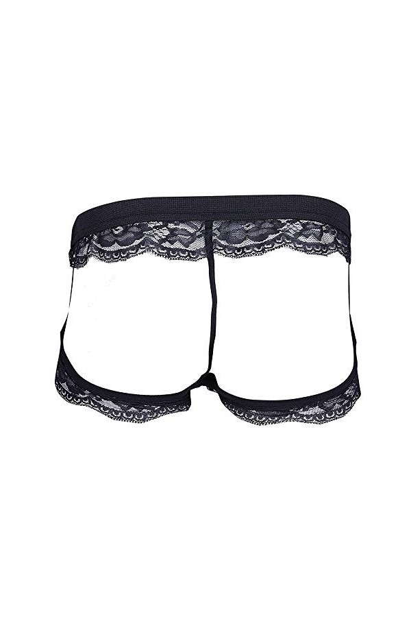 String en Dentelle pour Hommes Sissy Underwear Enhance Pouch Bikini Hollow Out Briefs Pants Lingerie Ouverte Taille Unique A