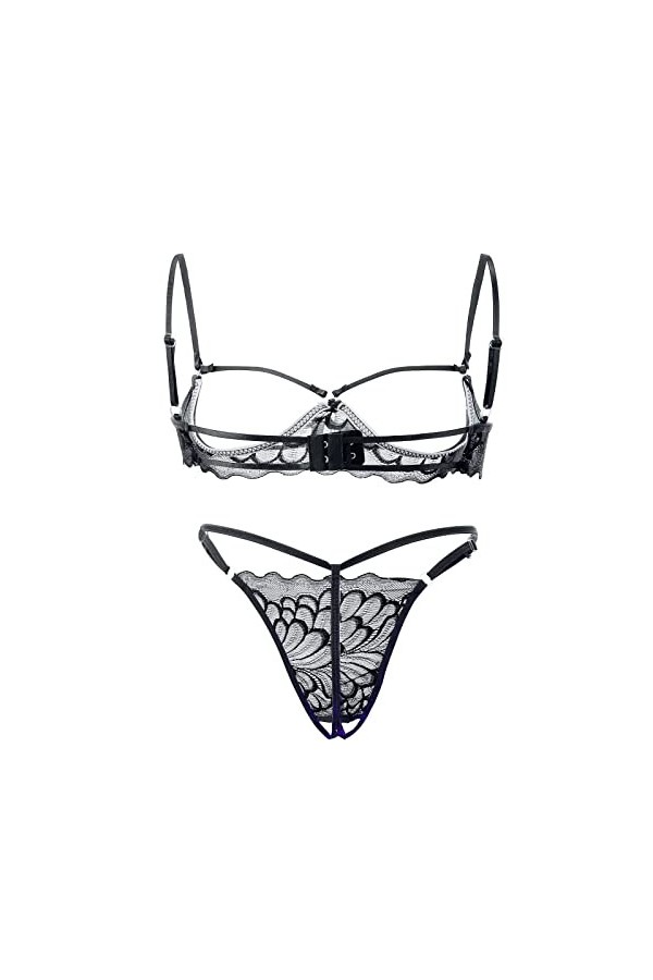 Fulidngzg Lingerie érotique Ouvert 2 pièces pour femme Lingerie sexy Tenue soutien-gorge et culotte porte-jarretelles Lingeri