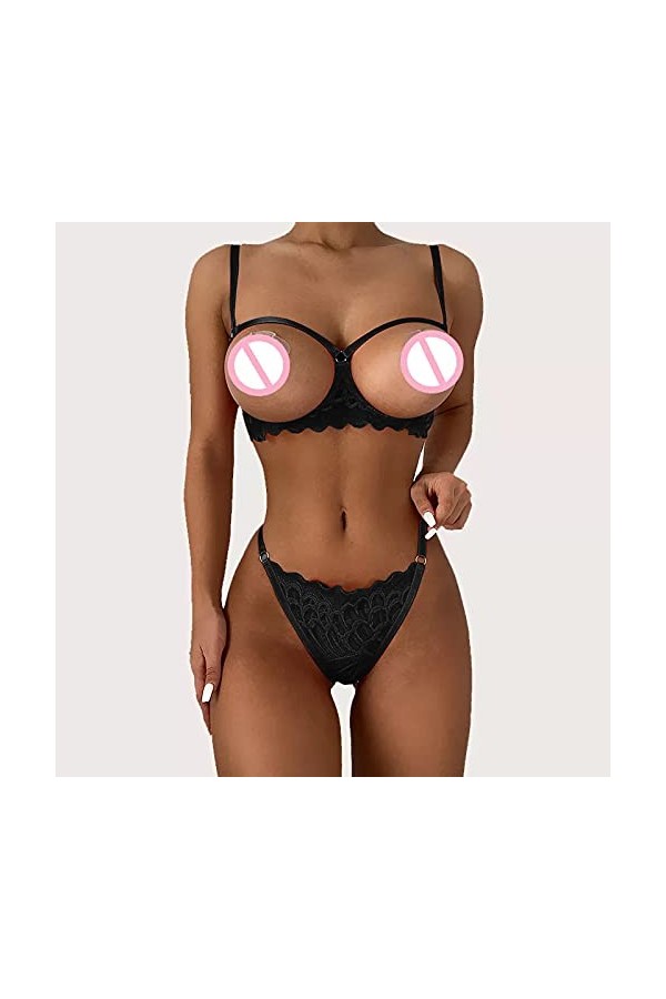 Fulidngzg Lingerie érotique Ouvert 2 pièces pour femme Lingerie sexy Tenue soutien-gorge et culotte porte-jarretelles Lingeri