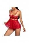 Junhasgood Lingerie Dentelle Homme Sexy Dentelle Robe de Nuit + G-String sous Vêtements Coton Red 2, S 