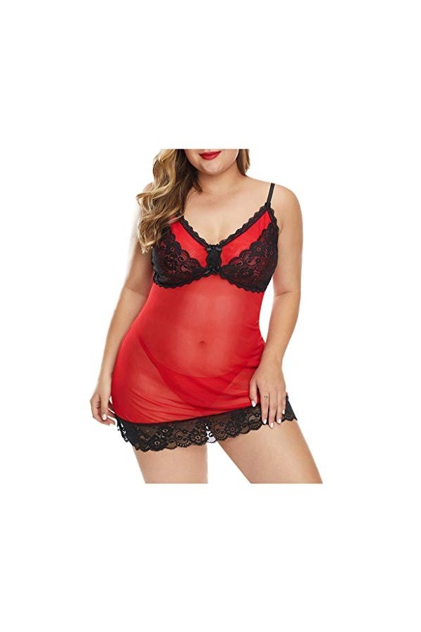 PANPANY Lingerie Nightdress Dentelle sous-vêtements Pyjamas Sleepwear Sexy Lingerie Effet Mouille Wine, XXXL 
