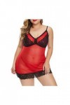 PANPANY Lingerie Nightdress Dentelle sous-vêtements Pyjamas Sleepwear Sexy Lingerie Effet Mouille Wine, XXXL 