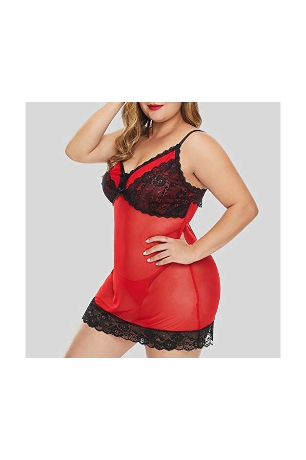 PANPANY Lingerie Nightdress Dentelle sous-vêtements Pyjamas Sleepwear Sexy Lingerie Effet Mouille Wine, XXXL 