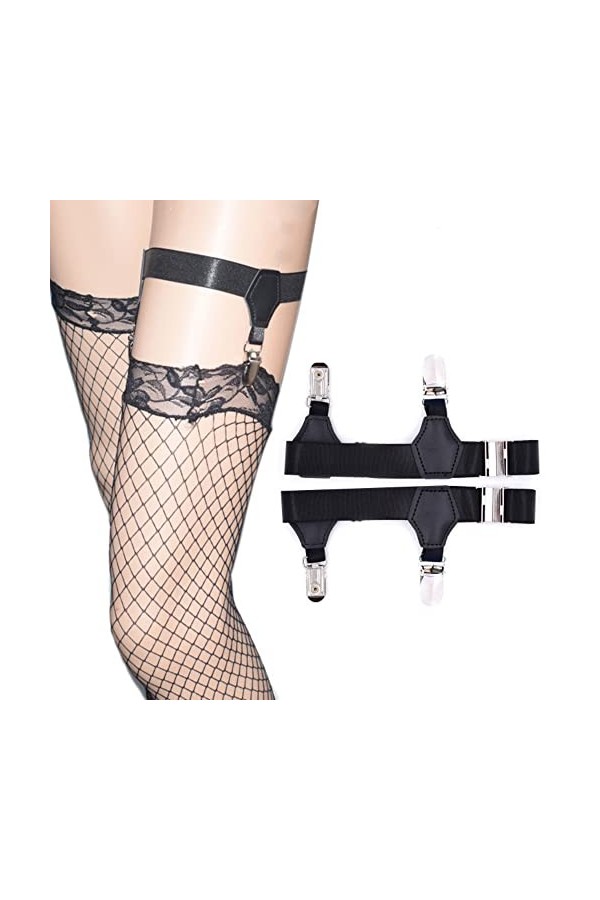 Jarretière réglable pour femme - Jarretière élastique avec clips - Style punk gothique - Pour chaussettes hautes, a-noir, tai