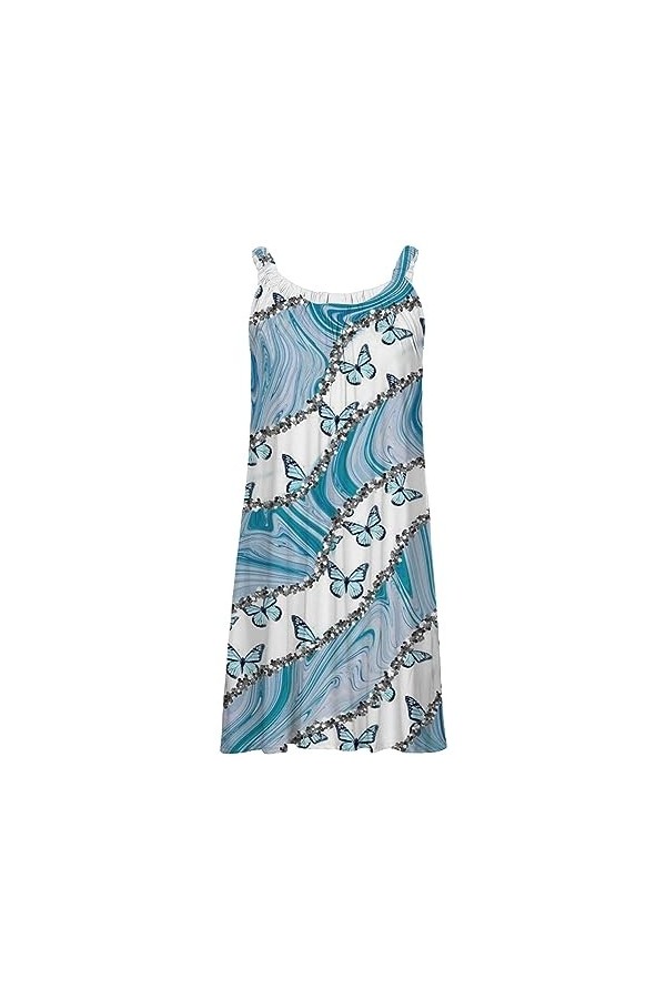 BIISDOST Robe Serrée Courte Sexy Mode Polyvalente Robe à Bretelles Imprimé Rétro pour Femme Robe Floral Élégante, bleu, XXXXL