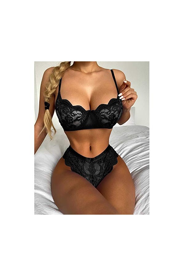 sous-Vetements Femme Sexy Vêtements De Nuit Dentelle Lingerie Sexy Ensemble 2 Pièce Ensemble Soutien Gorge et String Erotique