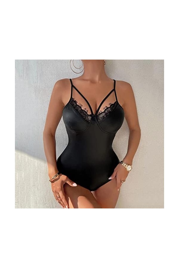 ADMAY 2023 New y2*k Style Lingerie Mesdames Noir Maille Cuir épissage Sexy Creux Cuir Body érotique Lingerie Chemise Nuit Bl