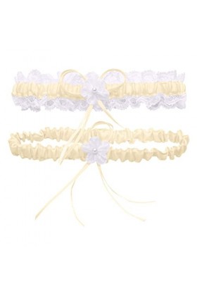 HERSIL Jarretière de mariée en dentelle blanche avec ruban de satin bleu et dentelle en cristal brillant blanc élégant perle 