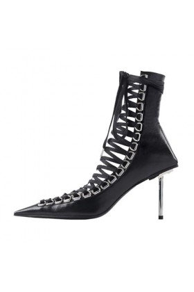 WOkismD 8.5CM/3.34IN Personnalisé Strappy Pointu En Métal Sexy Creux Passerelle Grande Taille Sandales Discothèque Femmes à T