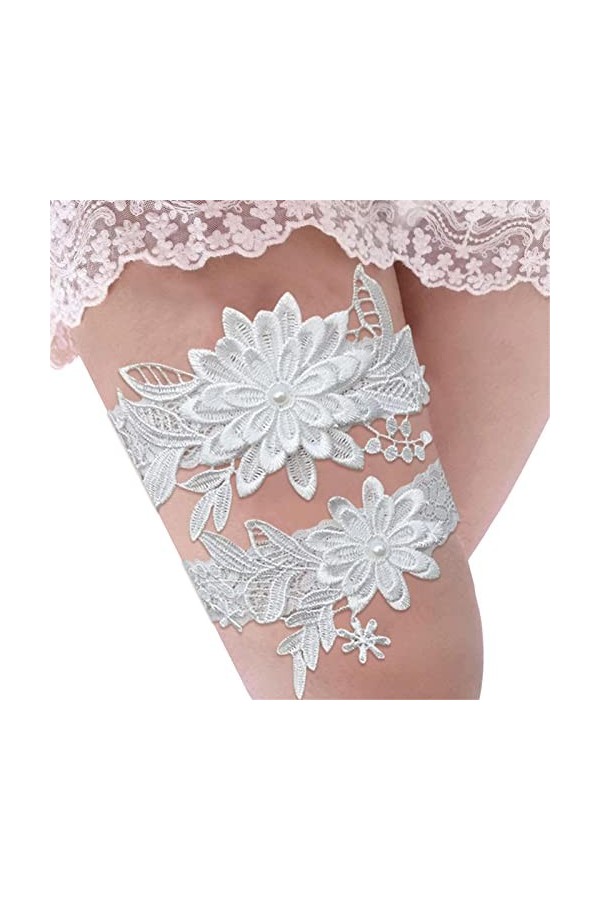 mimika Mariage - Dentelle Stretchy Prom Jarretière Cuisse Jarretière Daisy | Extensible et Cousu à la Main, Jarretelles Ceint