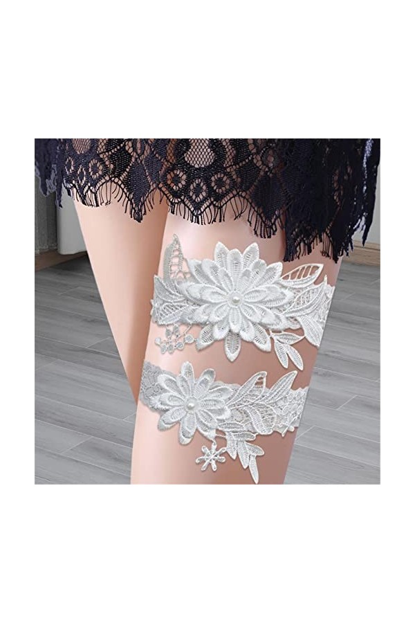 mimika Mariage - Dentelle Stretchy Prom Jarretière Cuisse Jarretière Daisy | Extensible et Cousu à la Main, Jarretelles Ceint