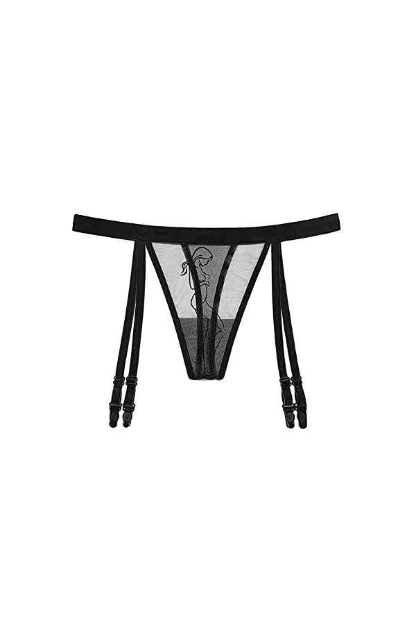 Dorjuli Culotte en dentelle sexy pour femme - Culotte à taille moyenne - Sous-vêtement doux push-up - String en dentelle, Noi
