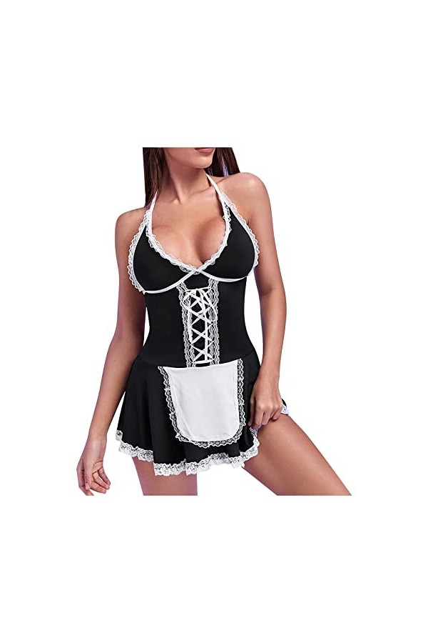 Lingerie sexy en dentelle pour femme, Noir , XXL