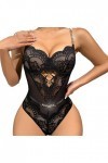 Ghemdilmn Lingerie sexy écolière sexy pour femme avec corde suspendue, froncée dos nu combinaison en dentelle en métal sous-v