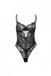 Ghemdilmn Lingerie sexy écolière sexy pour femme avec corde suspendue, froncée dos nu combinaison en dentelle en métal sous-v