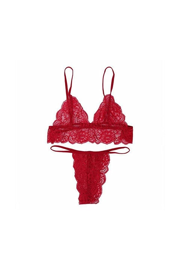 Ensemble de lingerie sexy en dentelle pour femme - Grande taille - Soutien-gorge en dentelle - String - Ensemble de lingerie 