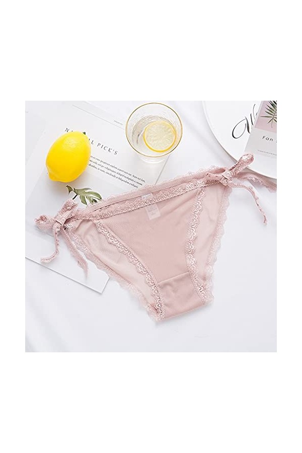 HELLORSOON Tanga pour Femme Sexy Respirant en Soie Coupe Française String Dentelle Séduction Résille Volants sous-vêtements R