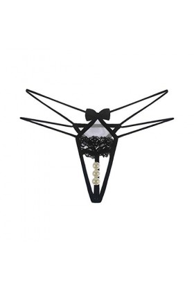 HELLORSOON String Ficelle Femme Doux Sexy Lace Dentelle Échancré String Noir Séduction Résille Volants Pyjama sous-vêtements 