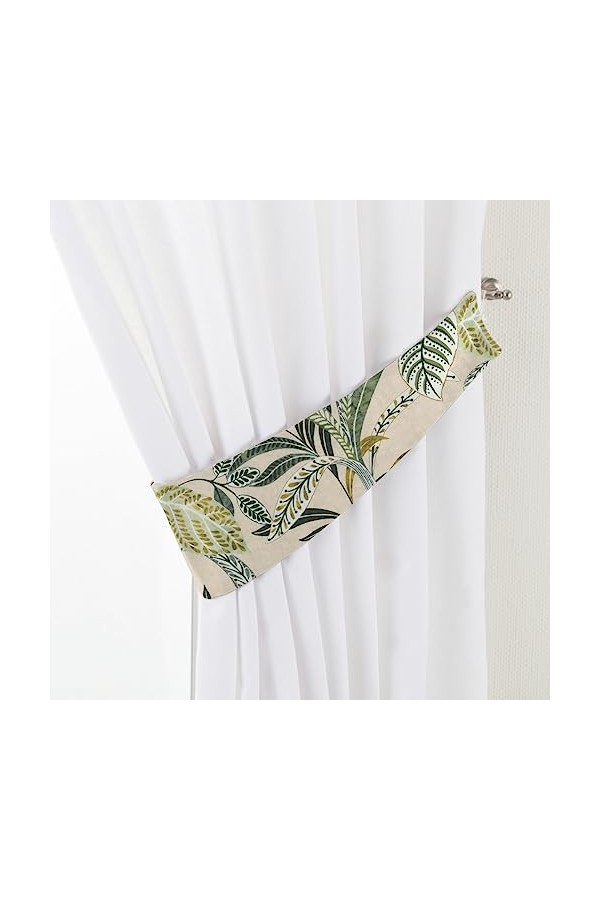 Dekoria Jarretière Victoria vert olive feuille sur fond de lin Possibilité de coudre à la taille.