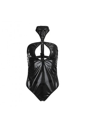 ADMAY 2023 New y*2*k Style Lingerie Jumpsuit Cuir Artificiel sans Manches Lune de Miel Lady Corset Cuir Grande Taille Black,