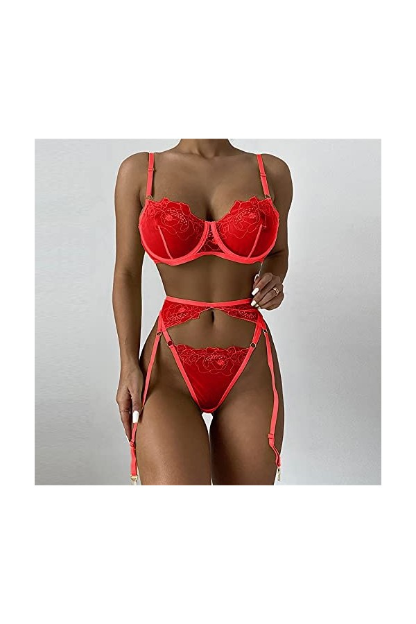 Lingerie Sexy Hot Chaude Femme Dentelle Cuisse Jarretière Ensemble de Soutien-Gorge et de Culottes Sexy à Bretelles Stretch F
