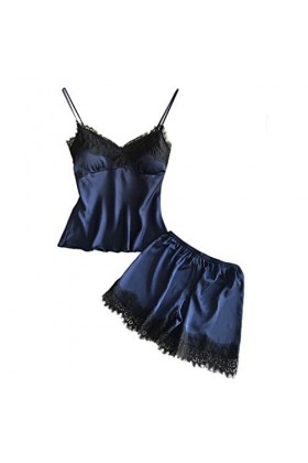 TWIOIOVE Lingerie pour femme de ménage en satin avec crâne et filet de pêche, bleu, S