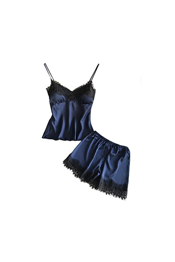 TWIOIOVE Lingerie pour femme de ménage en satin avec crâne et filet de pêche, bleu, S