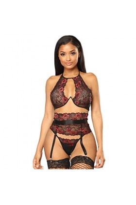 UOWEG Bra Underwire Jarter Plus Broderie Taille Culotte Lingerie Hollow Sexy Femmes Ensemble Menstruelle Dentelle Black, M 