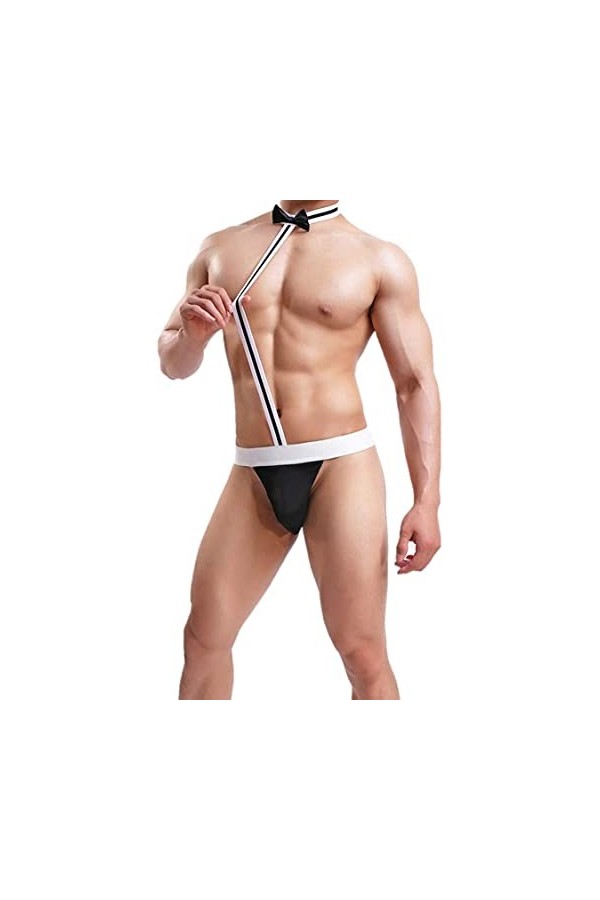 Czizitong Homme Sexy Borat Manikini Maillot de Bain Thong Halloween Costume Drôle G-String Noir 